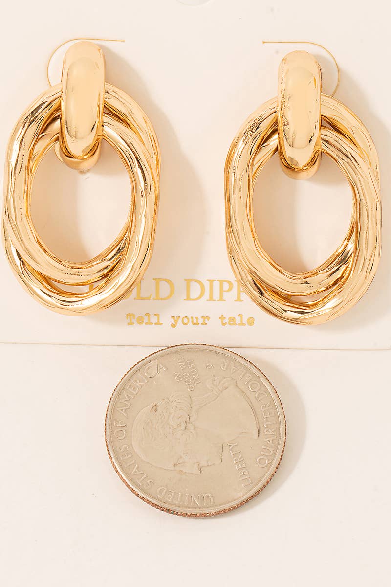Gold Dipped Layered Ovals Door Knocker Earrings: GD