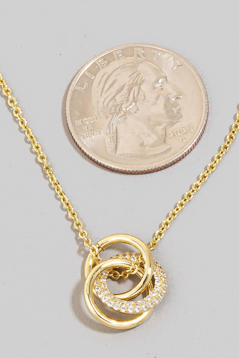 Gold Dipped Cz Pave Linked Hoop Pendant Necklace: G