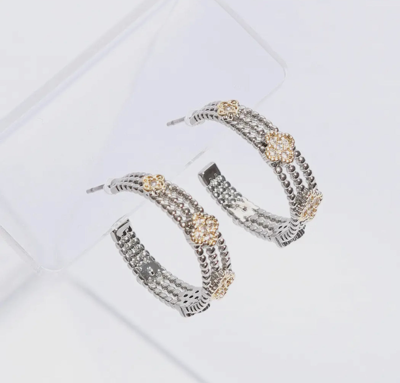 Mini Clover CZ Layer Hoop Earrings