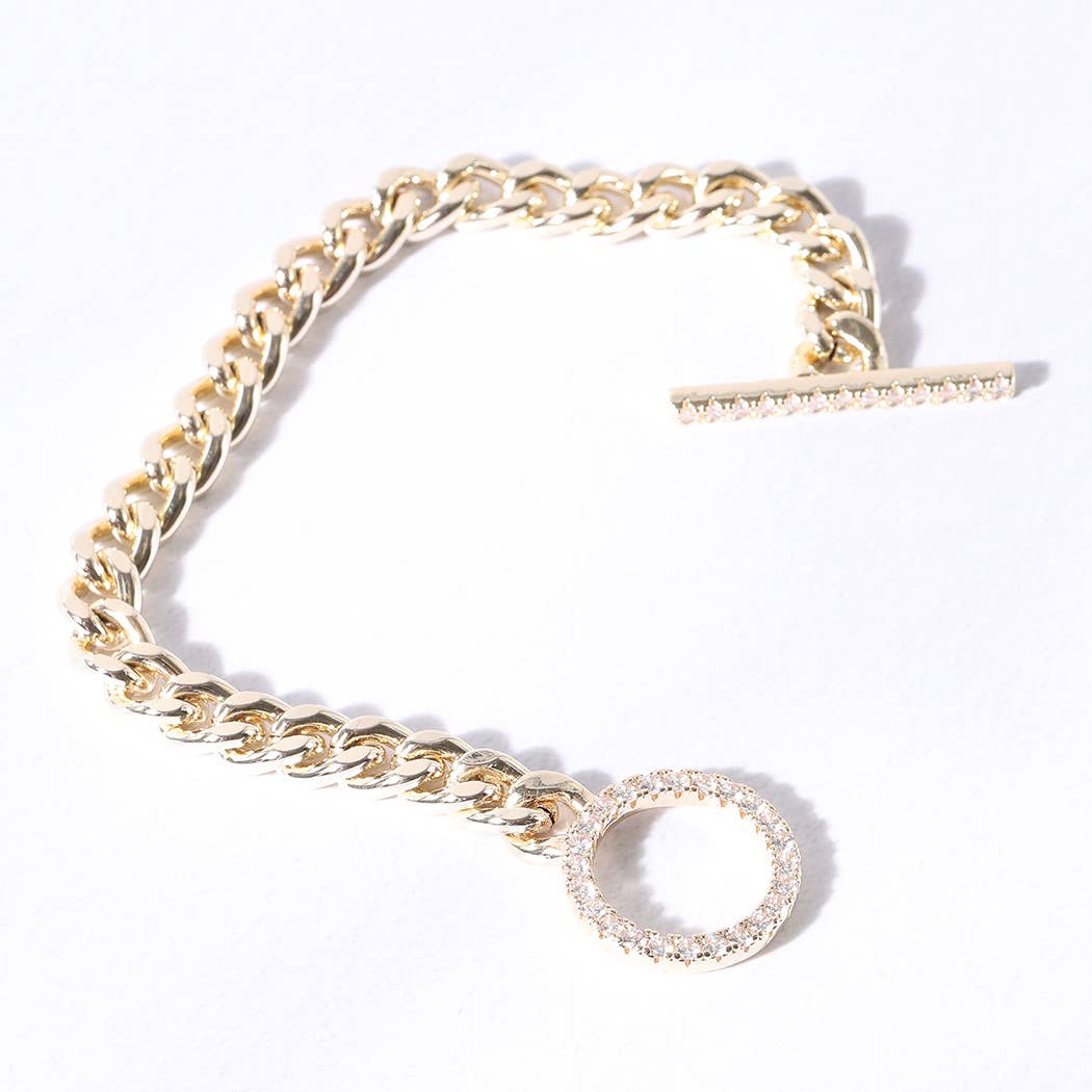 Gold Plated CZ Pave Toggle Clasp Chain Bracelet: BG / ONE SIZE