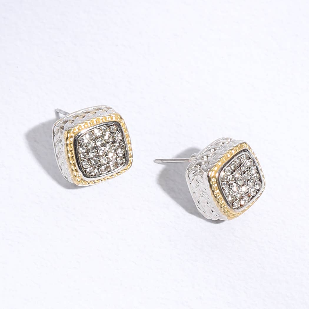 Square Crystal Pave Stud Post Earrings: K / ONE SIZE