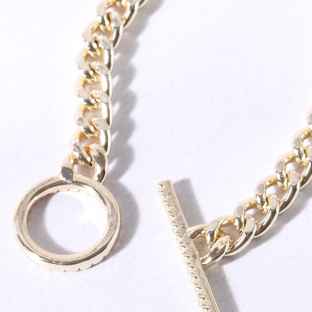 Gold Plated CZ Pave Toggle Clasp Chain Bracelet: BG / ONE SIZE
