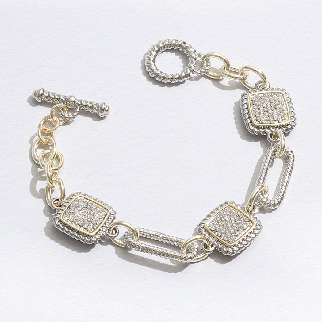 Mixes Chain and CZ Square Charms Toggle Bracelet: 025 / ONE SIZE