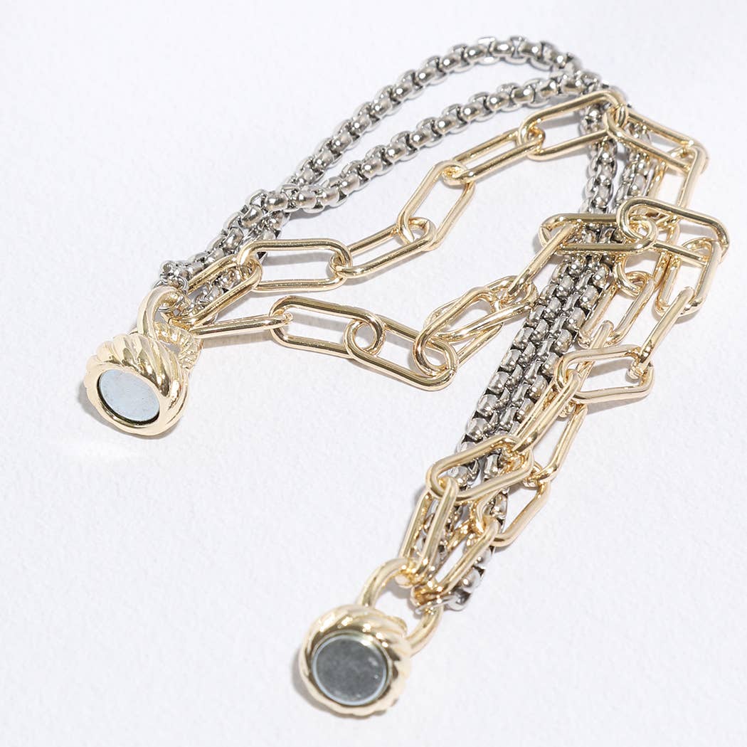 Two Tone Multi Chain Link Bracelet Magnet Closure: B / ONE SIZE