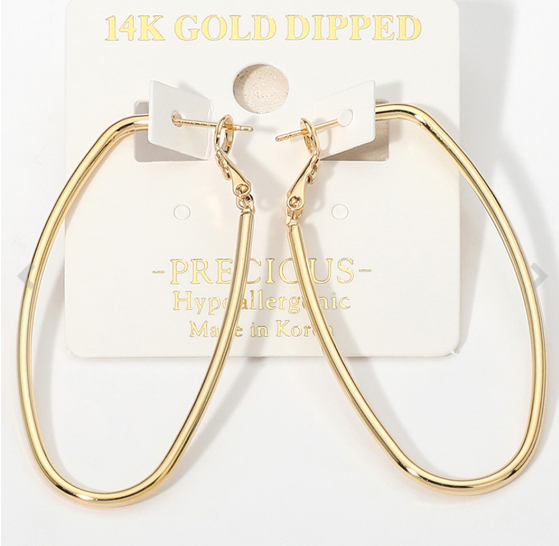 14K Gold Dipped Hypoallergenic Oval Hoop Earrings