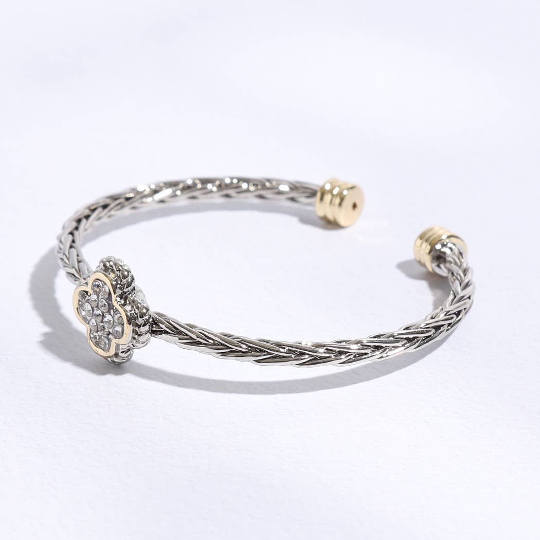 CZ Clover Multi-Toned Twisted Cuff Bracelet : CK / ONE SIZE