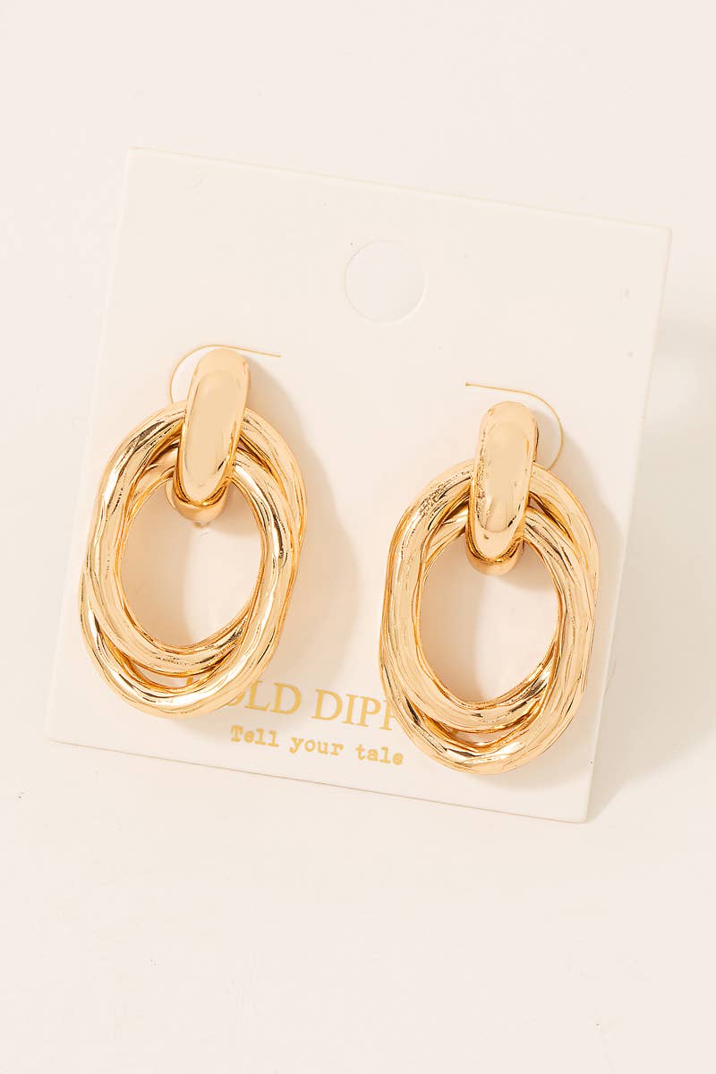 Gold Dipped Layered Ovals Door Knocker Earrings: GD