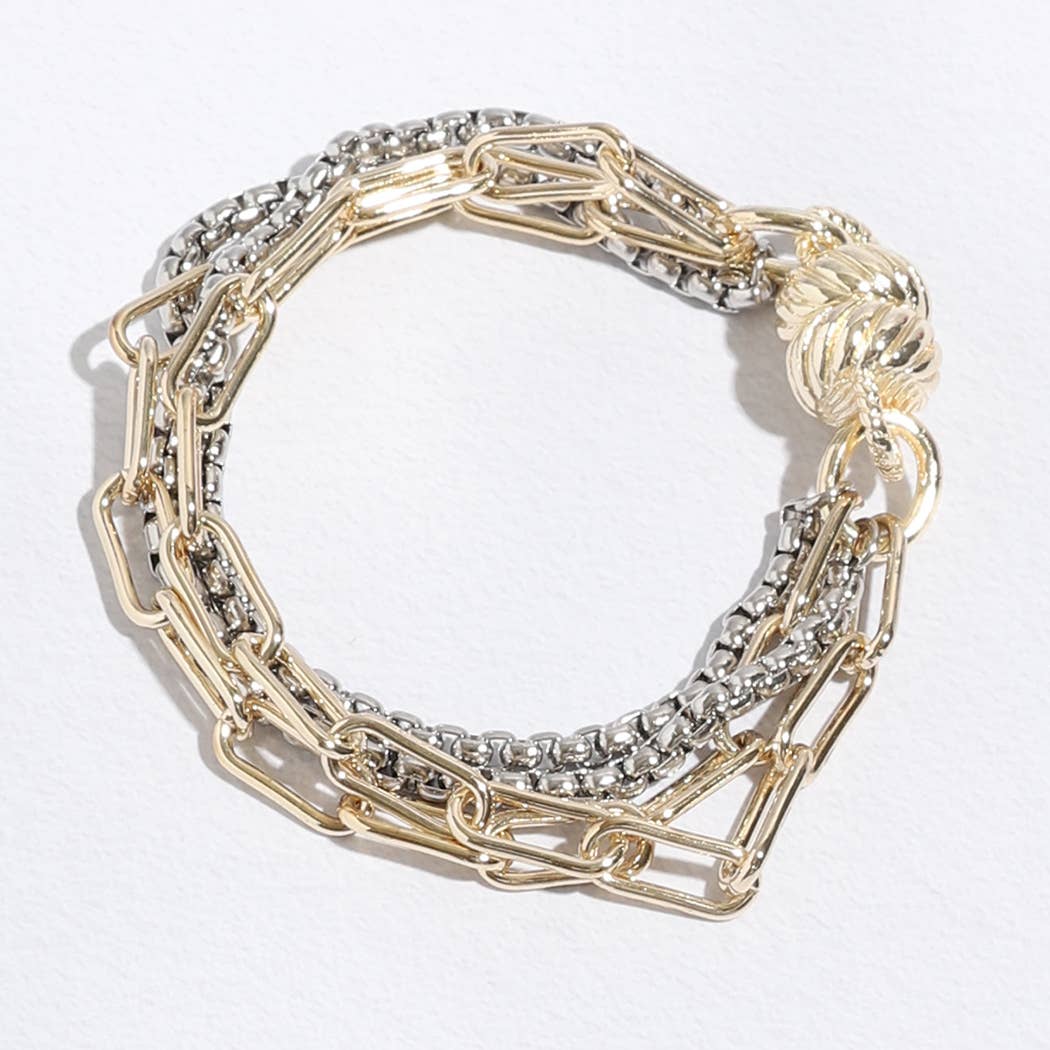 Two Tone Multi Chain Link Bracelet Magnet Closure: B / ONE SIZE