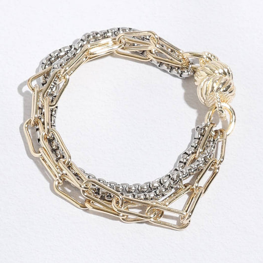 Two Tone Multi Chain Link Bracelet Magnet Closure: B / ONE SIZE