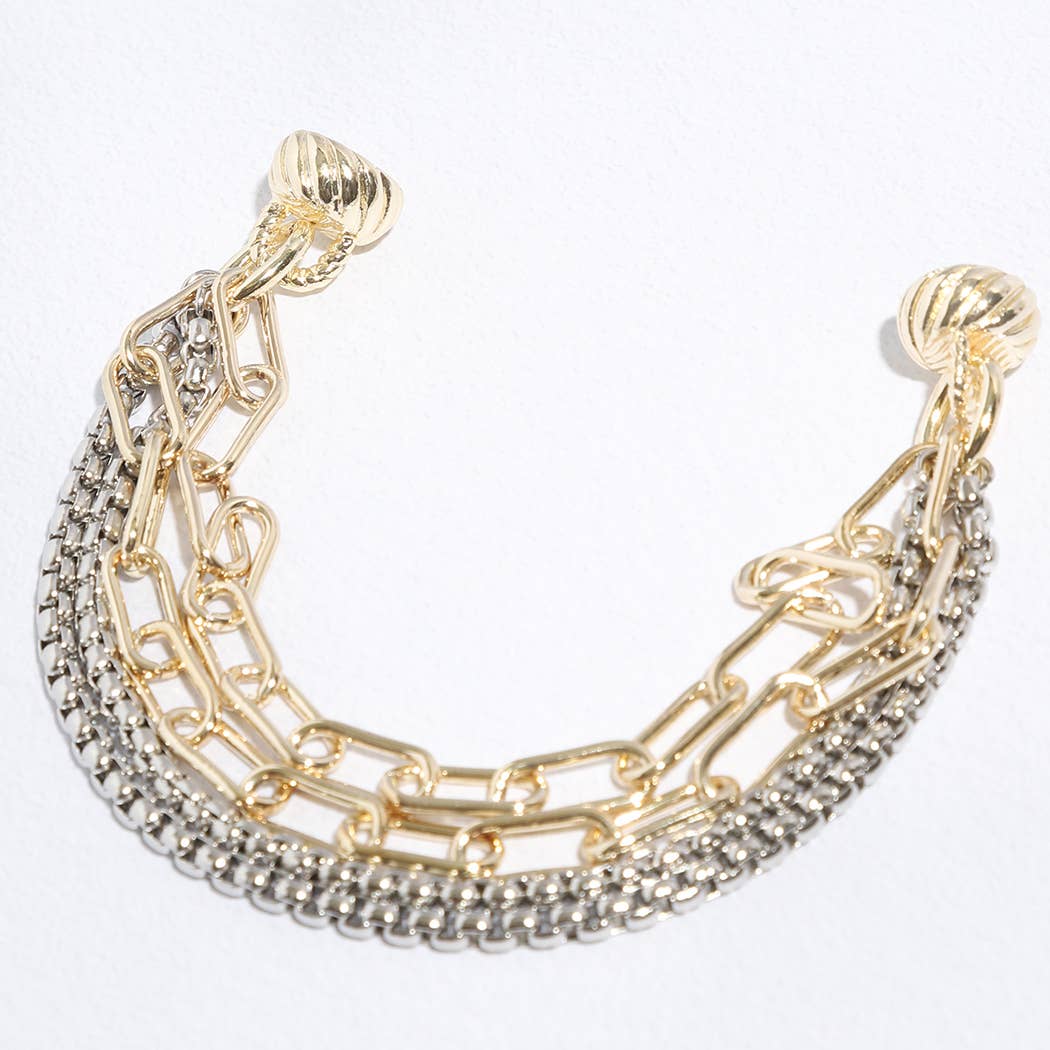Two Tone Multi Chain Link Bracelet Magnet Closure: B / ONE SIZE