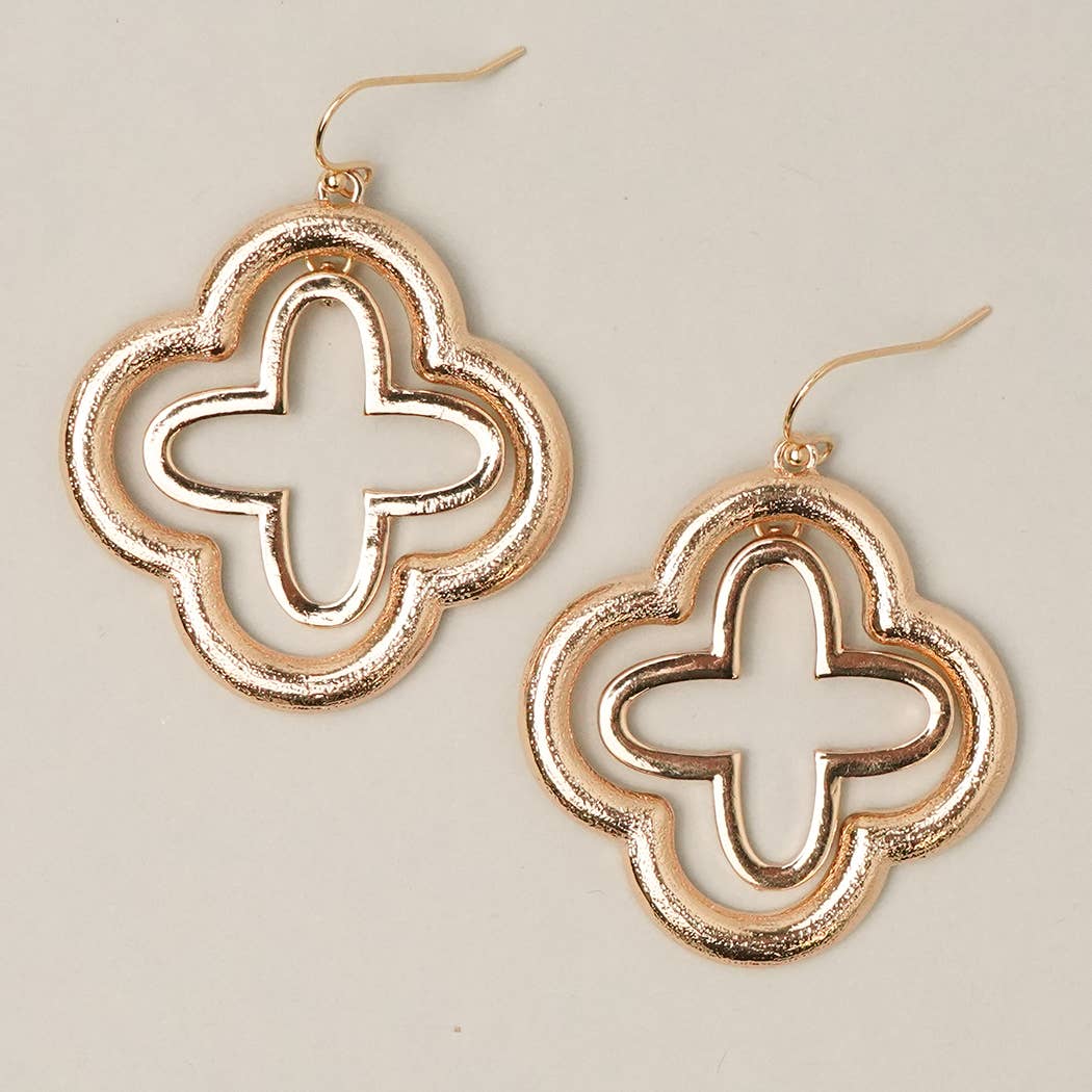 Clover Shaped Metal Drop Hook Earrings: GOLD / One Size