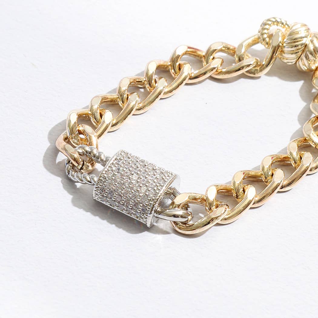 CZ Half Cylinder Charm Linked Chain Bracelet : K / ONE SIZE
