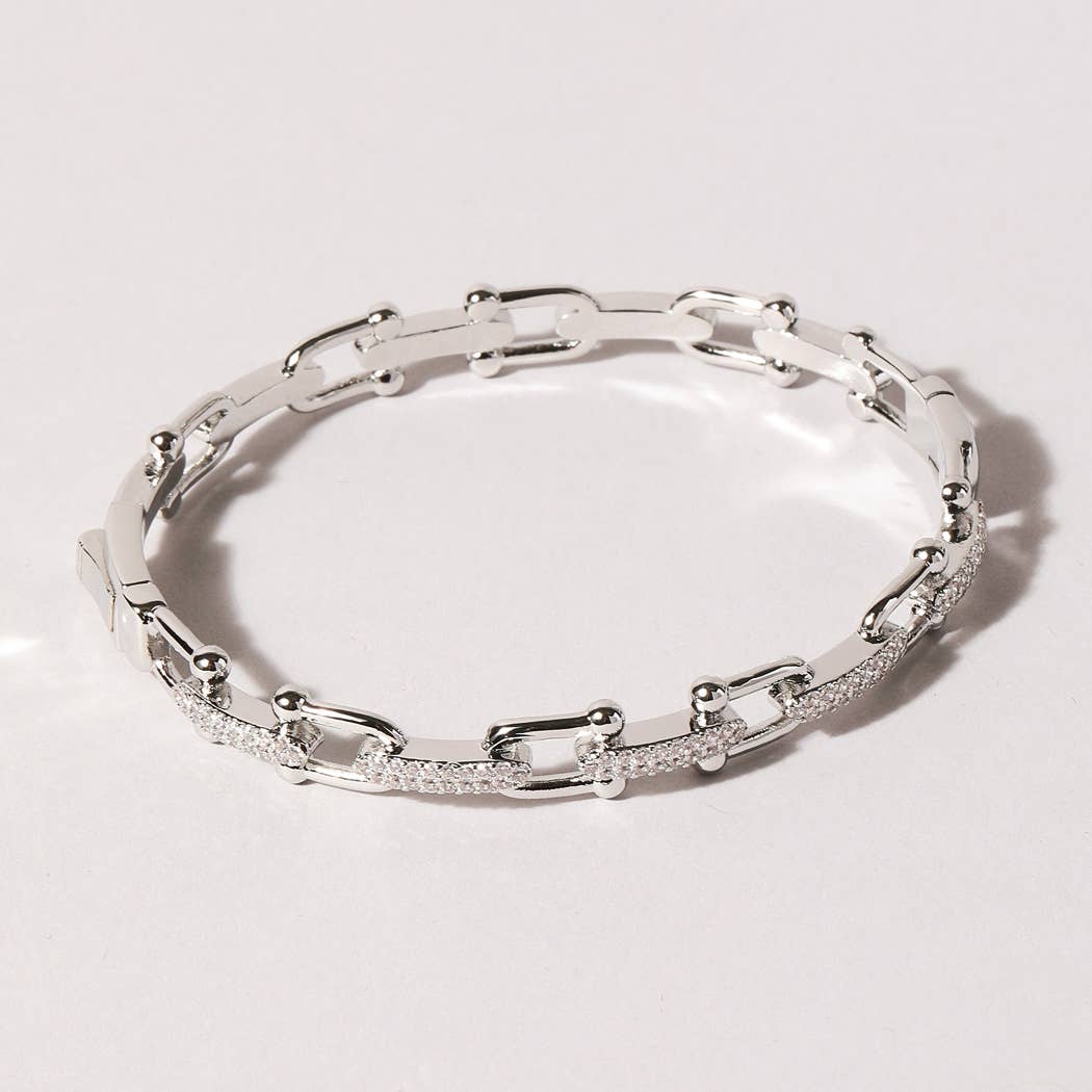 Linked Chain Style Bangle with CZ Buckle Closure : BX / ONE SIZE
