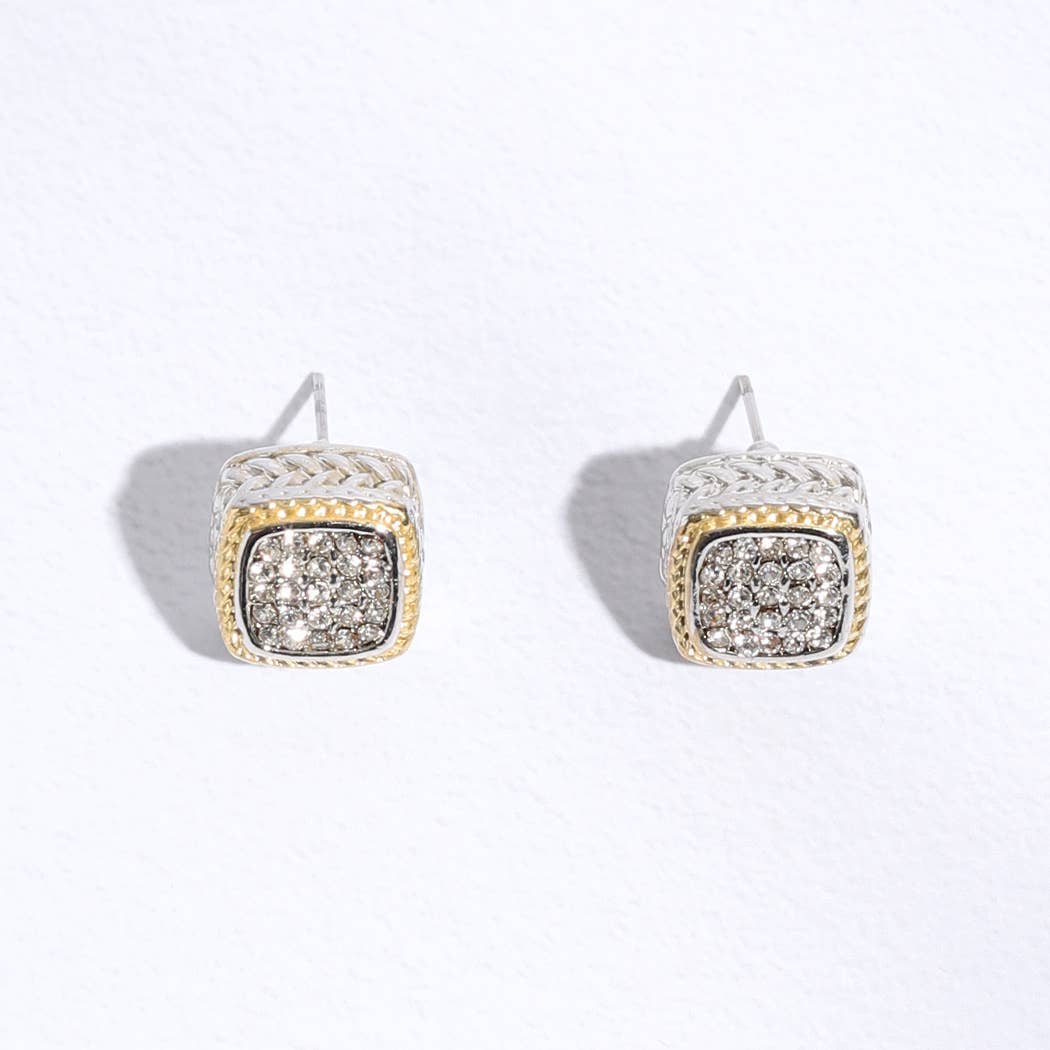 Square Crystal Pave Stud Post Earrings: K / ONE SIZE