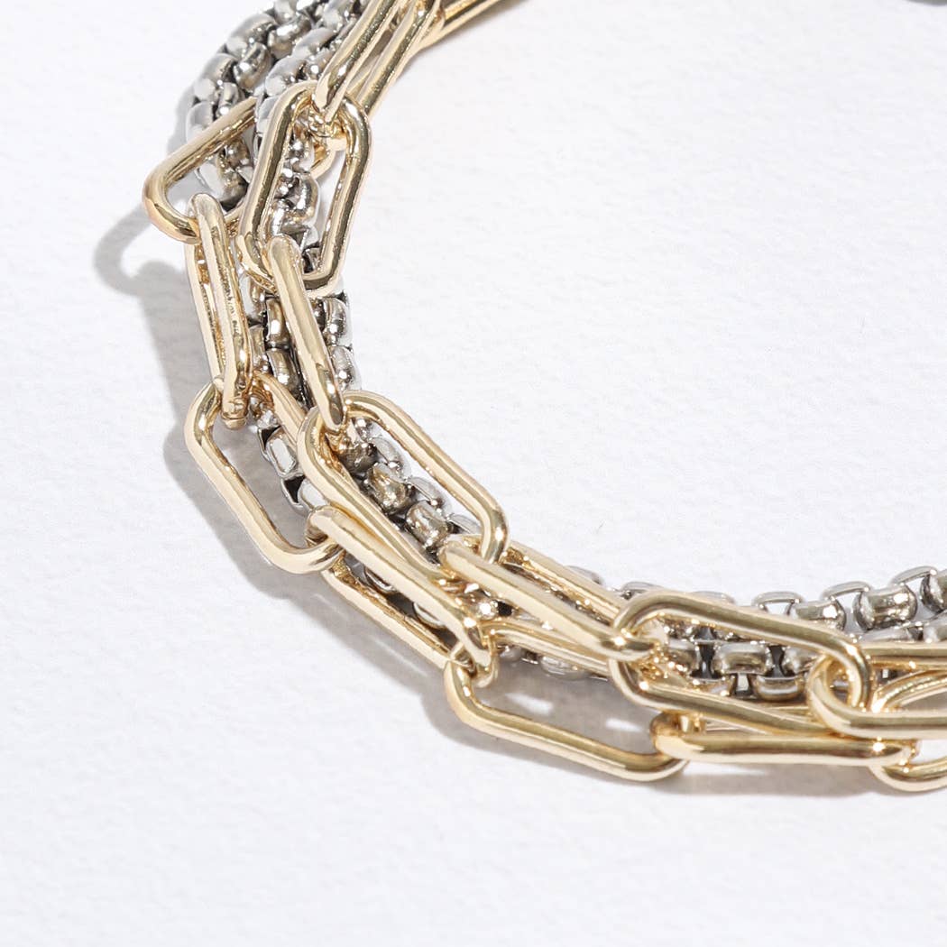Two Tone Multi Chain Link Bracelet Magnet Closure: B / ONE SIZE