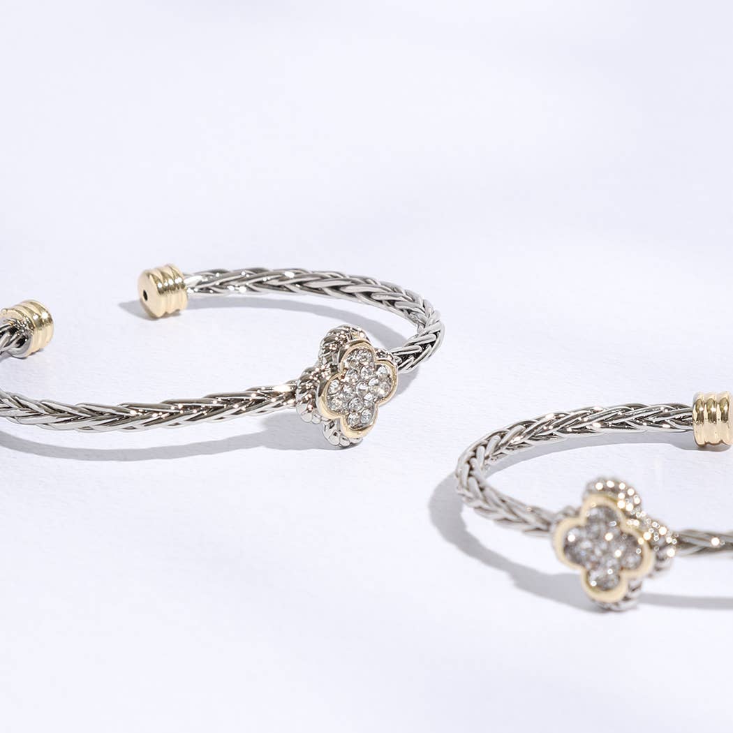 CZ Clover Multi-Toned Twisted Cuff Bracelet : CK / ONE SIZE