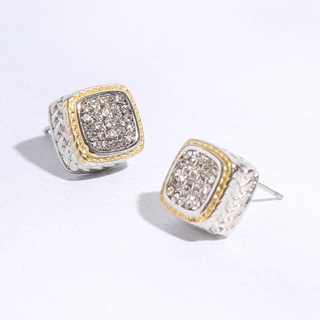 Square Crystal Pave Stud Post Earrings: K / ONE SIZE