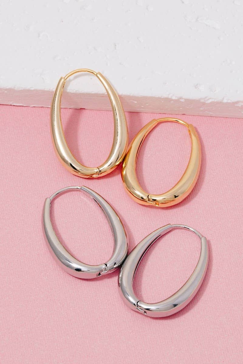 Silver Gold Dipped Oval Hinge Hoop Earrings: RH