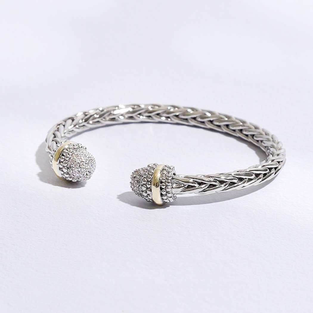 Multi-Toned CZ Round Edge Braided Bangle Bracelet: MULTI / ONE SIZE