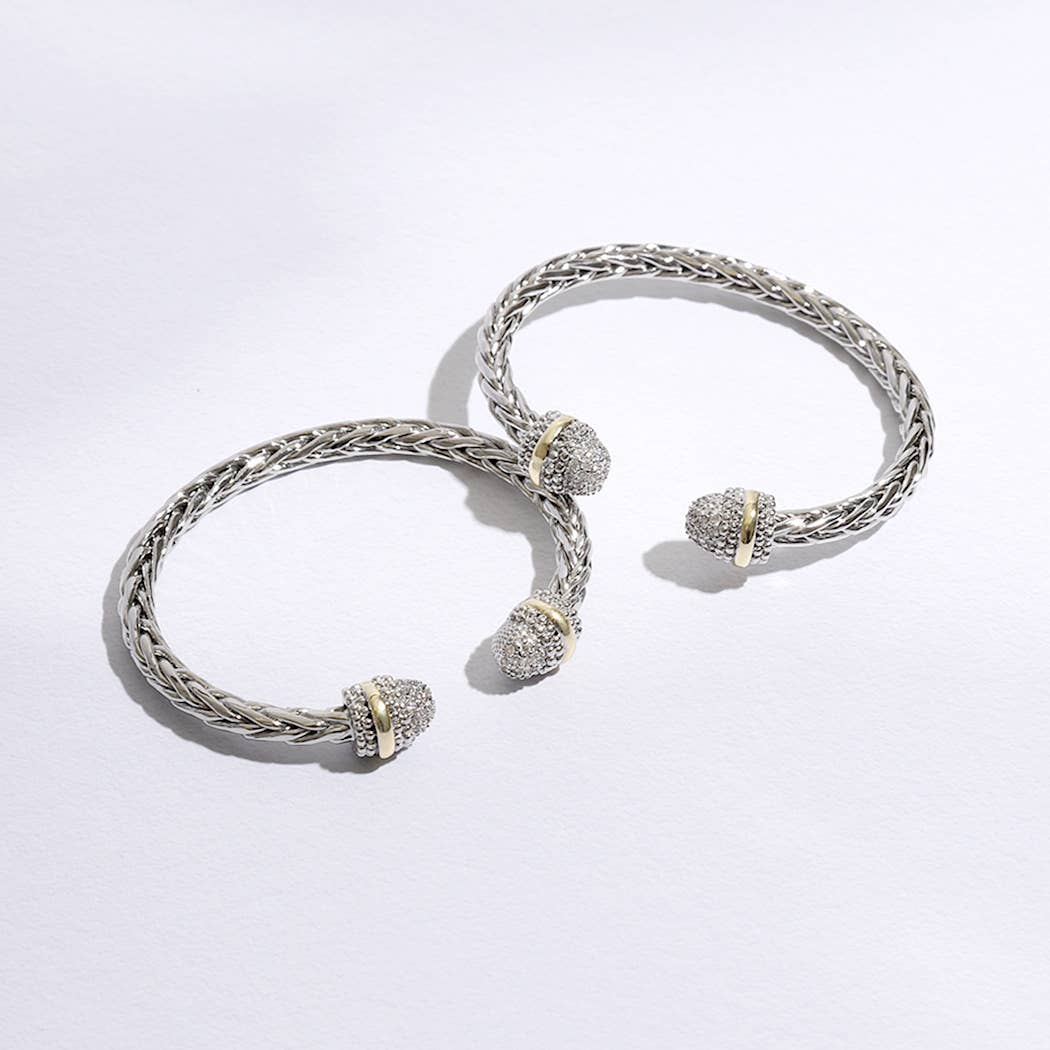 Multi-Toned CZ Round Edge Braided Bangle Bracelet: MULTI / ONE SIZE