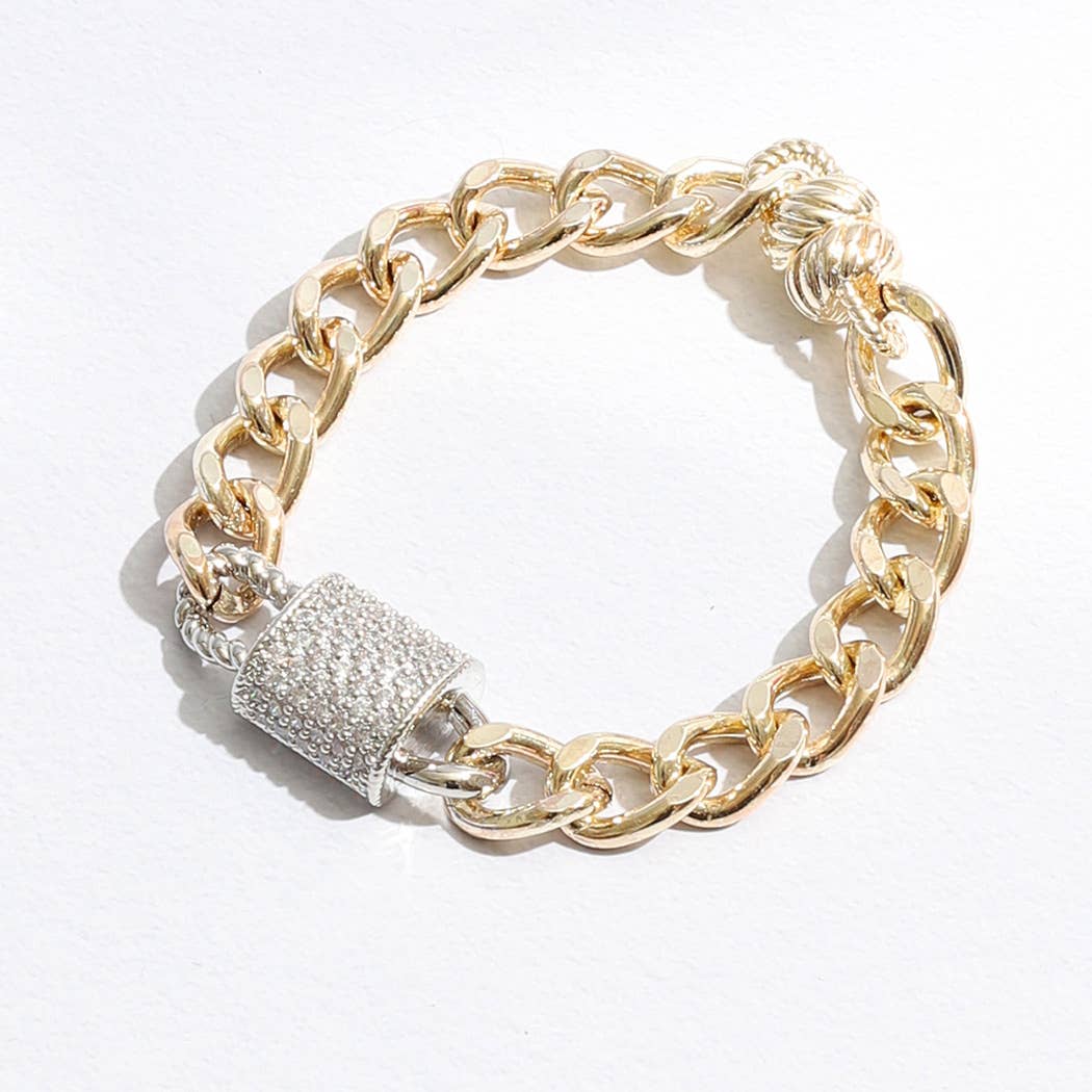 CZ Half Cylinder Charm Linked Chain Bracelet : K / ONE SIZE