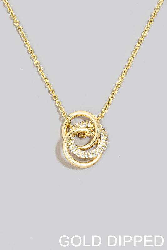 Gold Dipped Cz Pave Linked Hoop Pendant Necklace: G