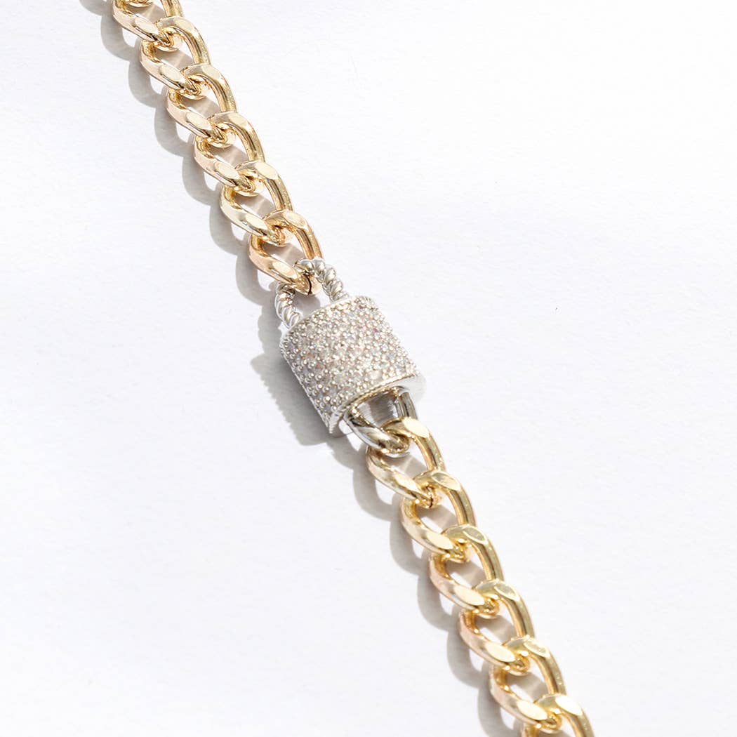 CZ Half Cylinder Charm Linked Chain Bracelet : K / ONE SIZE