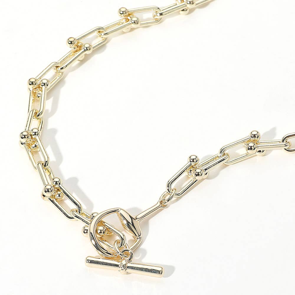 14K Gold Plated Hardware Chain Toggle Necklace: Yellow Gold