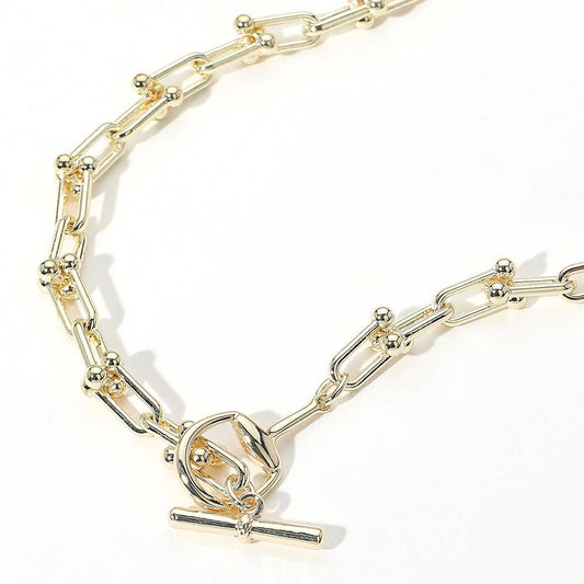 14K Gold Plated Hardware Chain Toggle Necklace: Yellow Gold