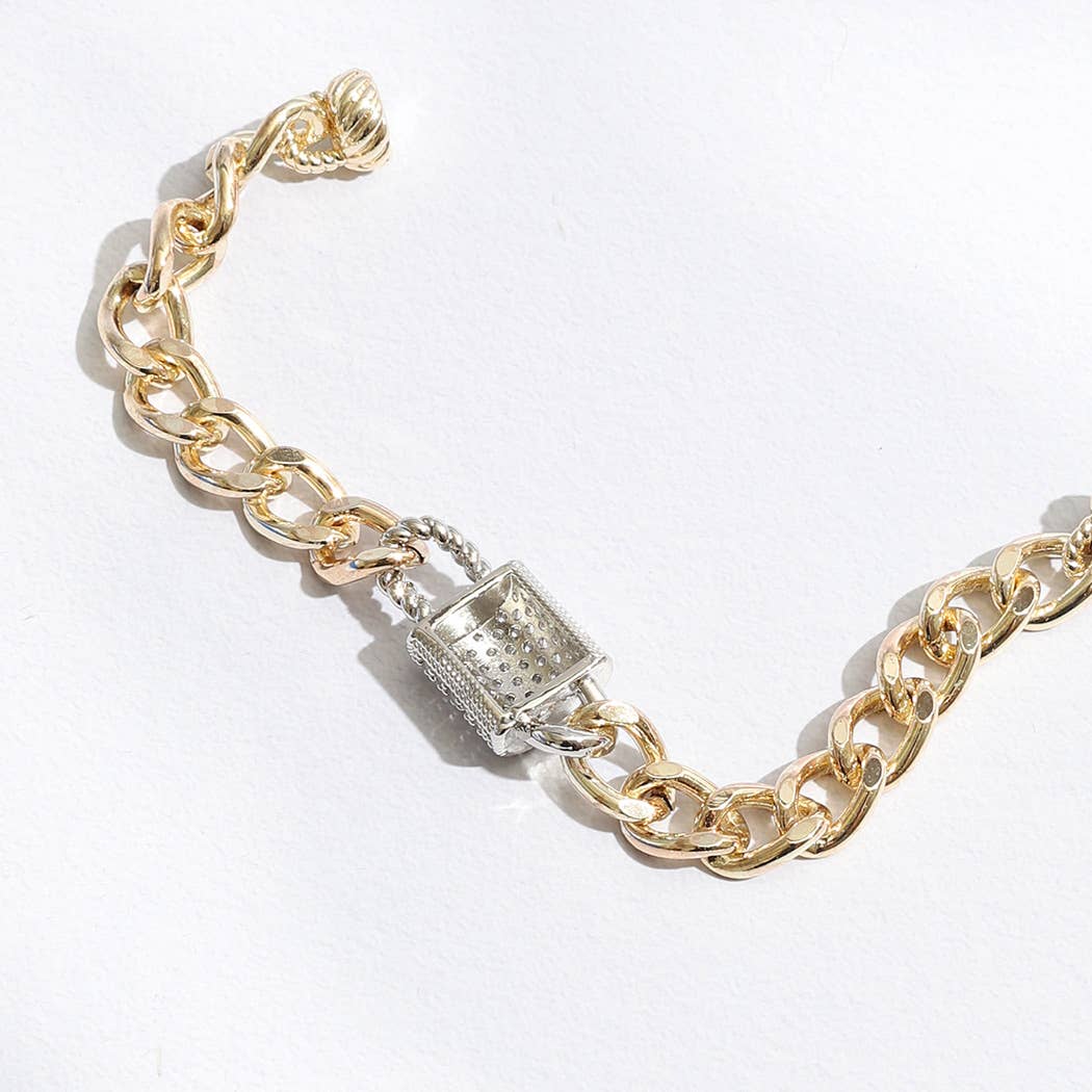 CZ Half Cylinder Charm Linked Chain Bracelet : K / ONE SIZE