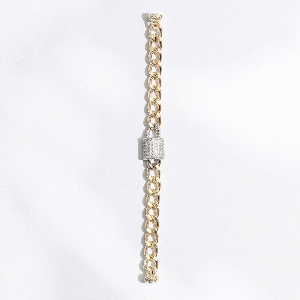 CZ Half Cylinder Charm Linked Chain Bracelet : K / ONE SIZE