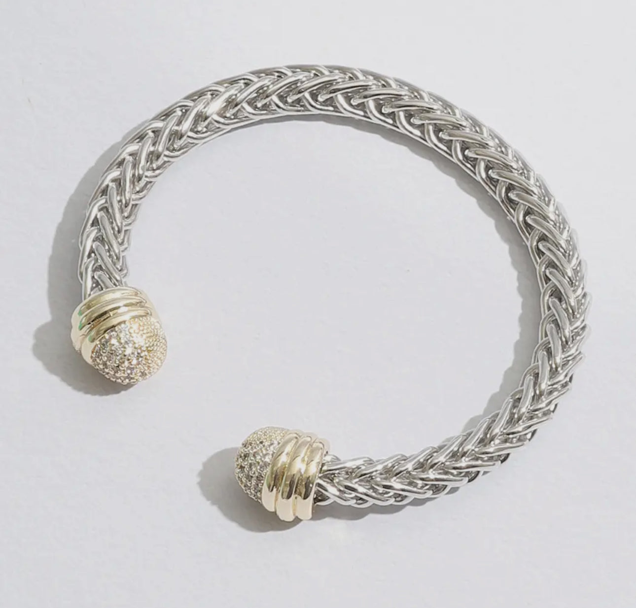 Braid Wire Design Bangle CZ Cylinder Edge Bracelet