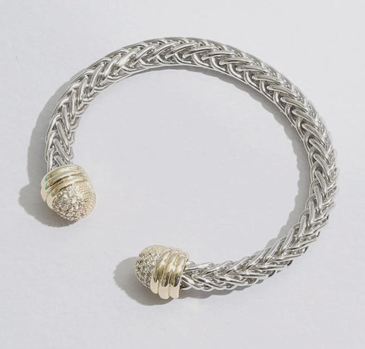 Braid Wire Design Bangle CZ Cylinder Edge Bracelet