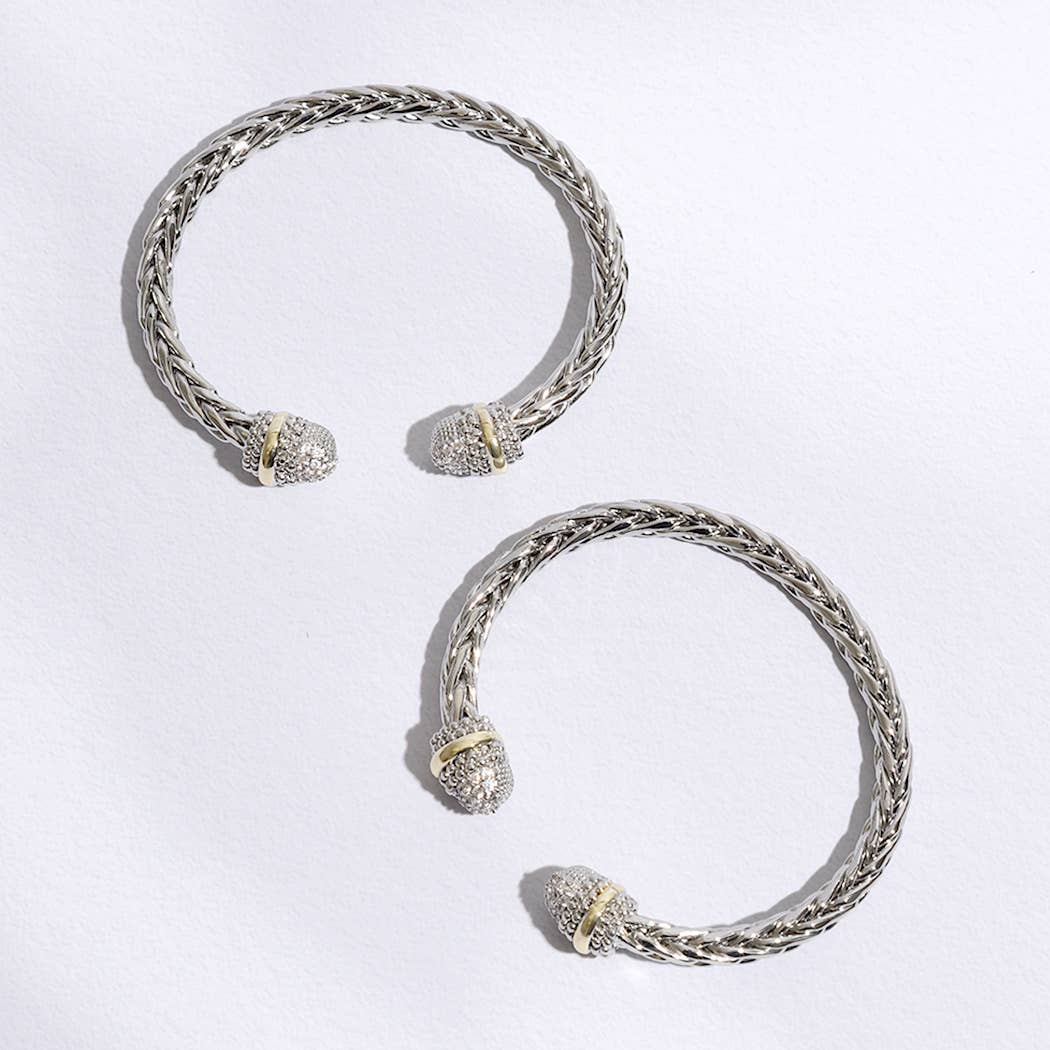 Multi-Toned CZ Round Edge Braided Bangle Bracelet: MULTI / ONE SIZE