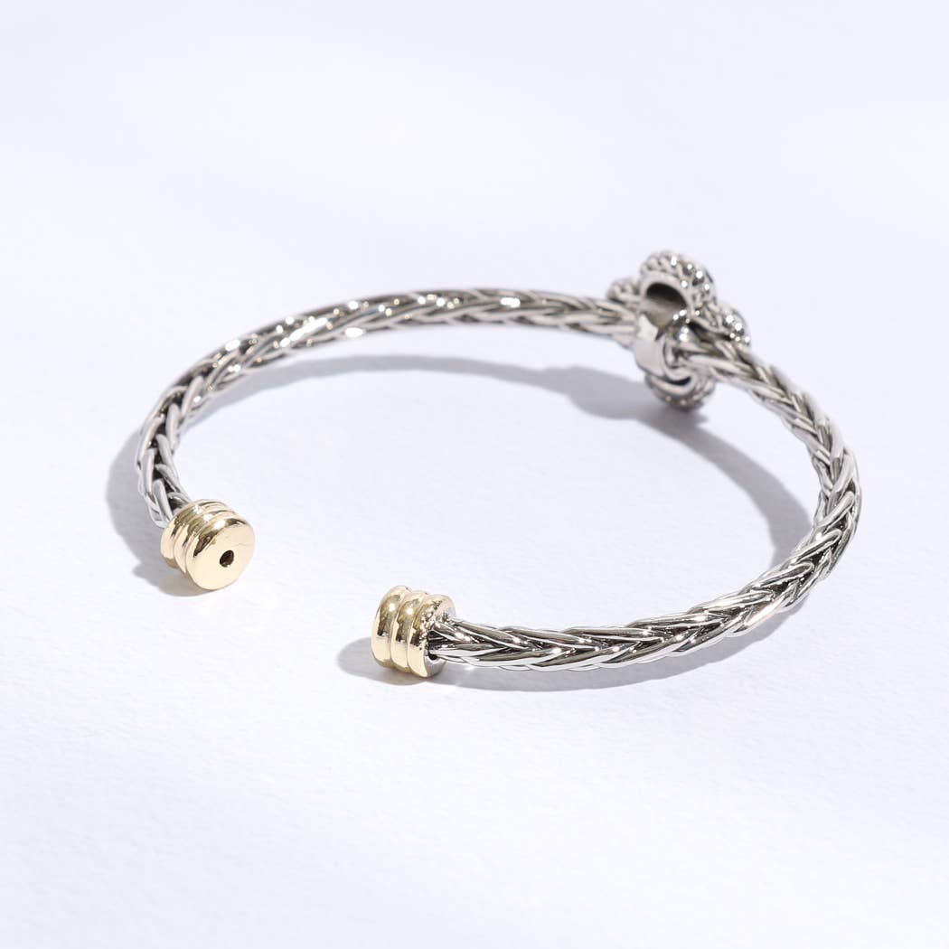 CZ Clover Multi-Toned Twisted Cuff Bracelet : CK / ONE SIZE