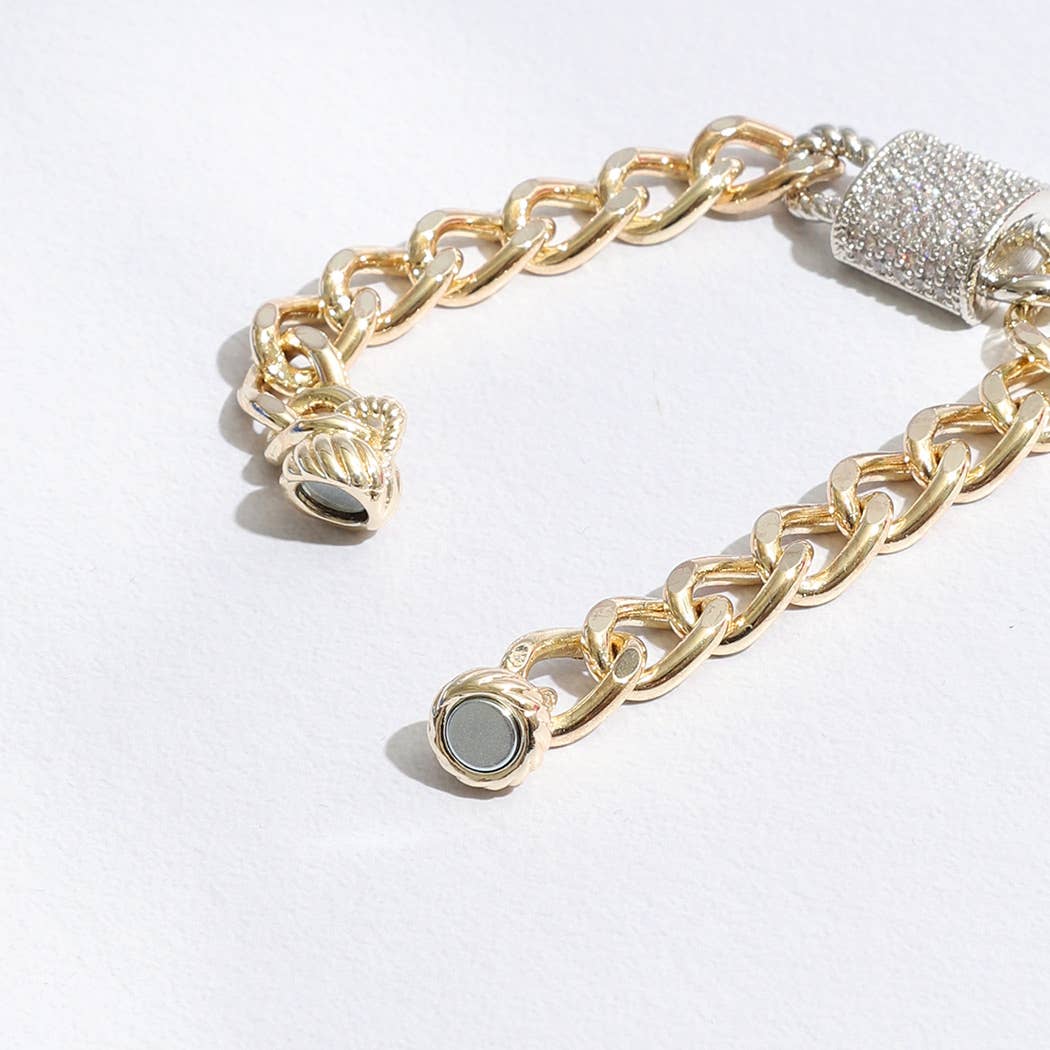 CZ Half Cylinder Charm Linked Chain Bracelet : K / ONE SIZE