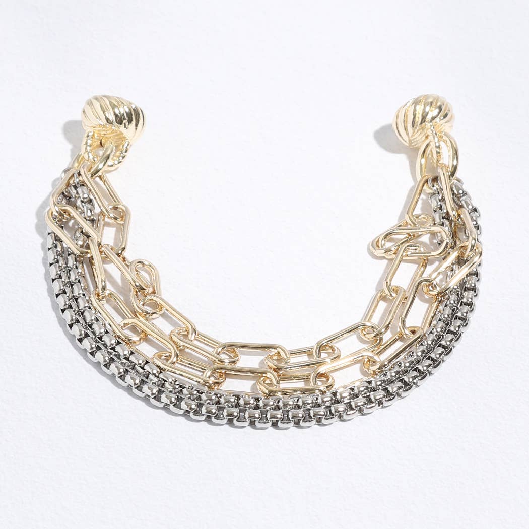 Two Tone Multi Chain Link Bracelet Magnet Closure: B / ONE SIZE