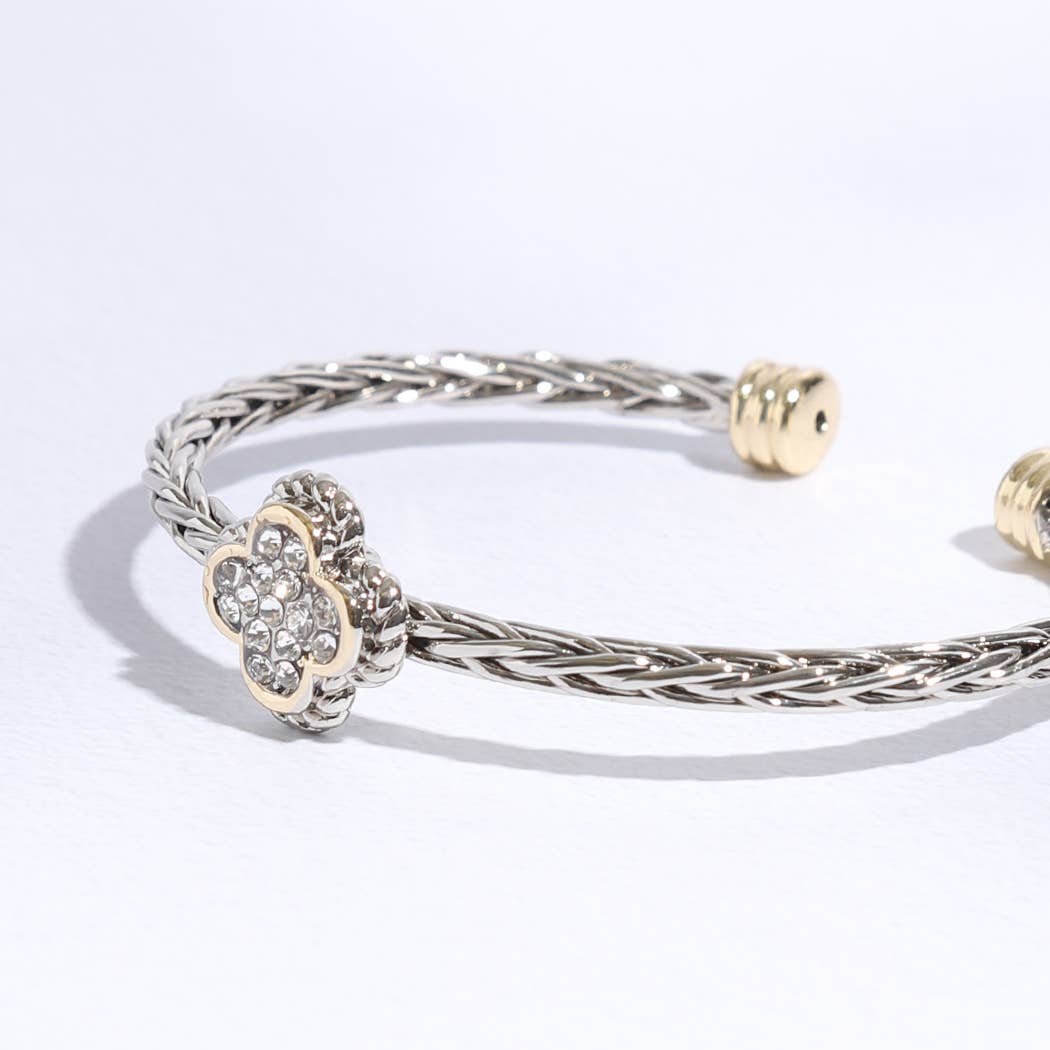 CZ Clover Multi-Toned Twisted Cuff Bracelet : CK / ONE SIZE