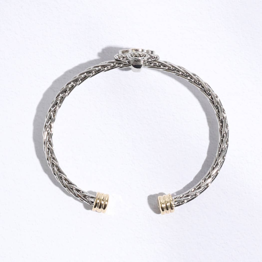 CZ Clover Multi-Toned Twisted Cuff Bracelet : CK / ONE SIZE