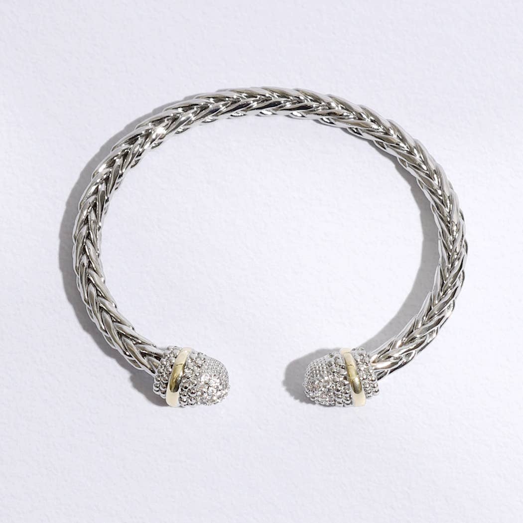 Multi-Toned CZ Round Edge Braided Bangle Bracelet: MULTI / ONE SIZE
