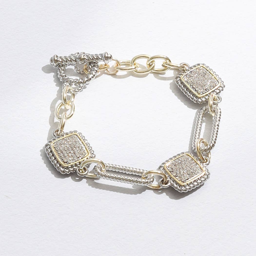Mixes Chain and CZ Square Charms Toggle Bracelet: 025 / ONE SIZE
