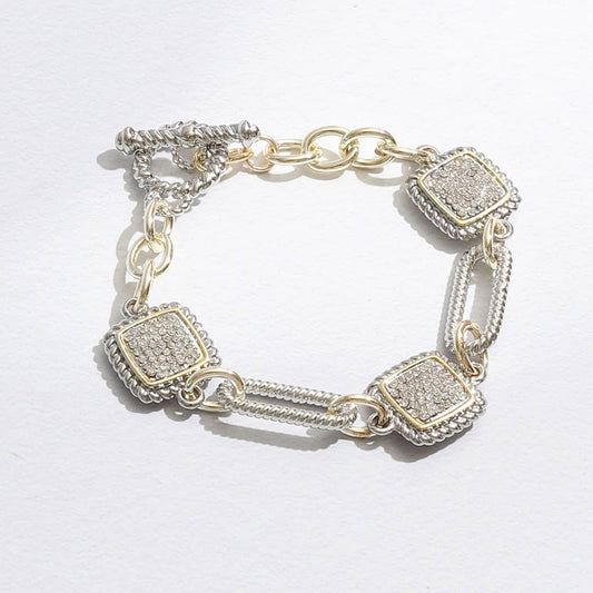 Mixes Chain and CZ Square Charms Toggle Bracelet: 025 / ONE SIZE