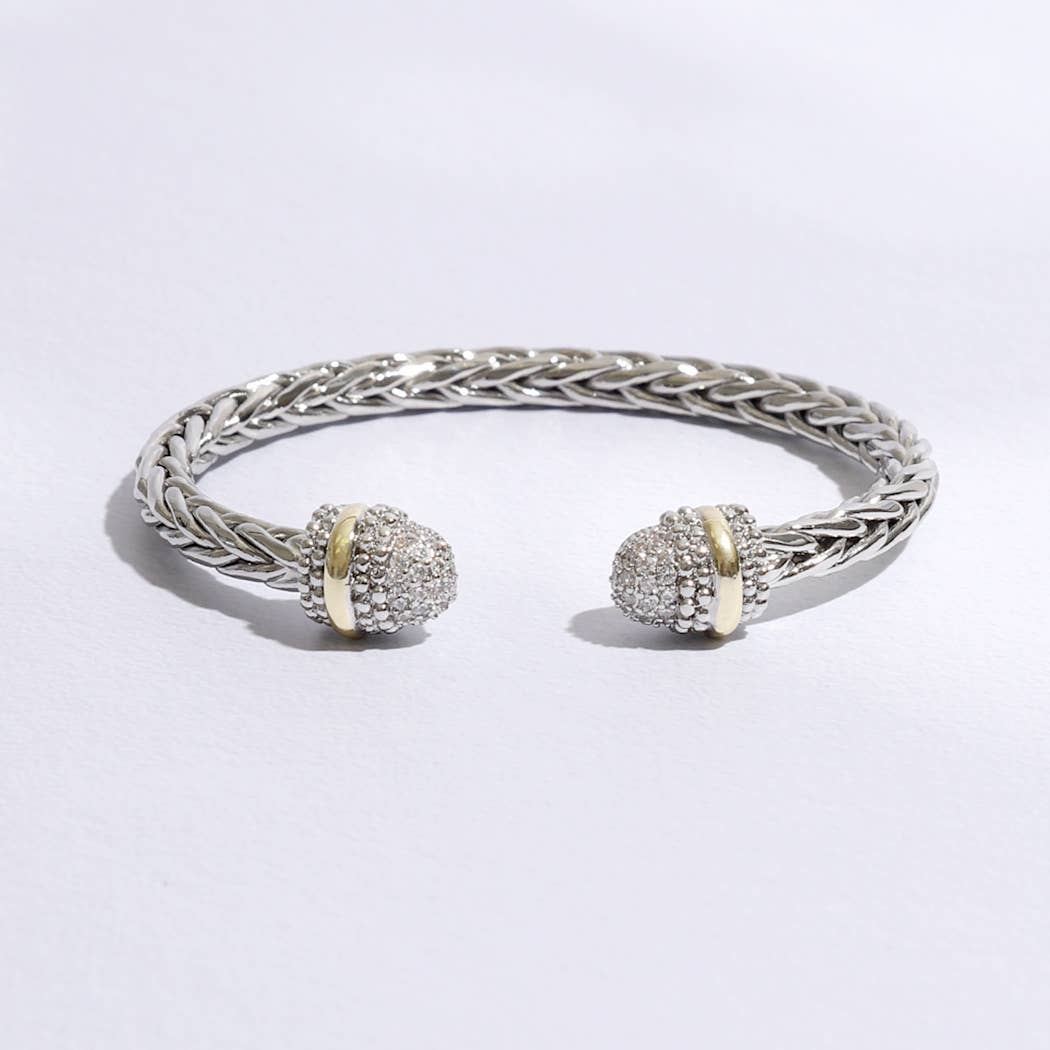 Multi-Toned CZ Round Edge Braided Bangle Bracelet: MULTI / ONE SIZE