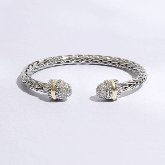 Multi-Toned CZ Round Edge Braided Bangle Bracelet: MULTI / ONE SIZE