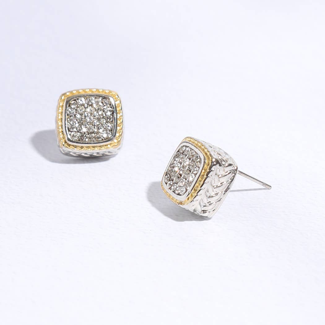 Square Crystal Pave Stud Post Earrings: K / ONE SIZE