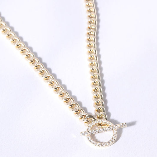 Gold Plated CZ Pave Toggle Clasp Chain Necklace: G / ONESIZE