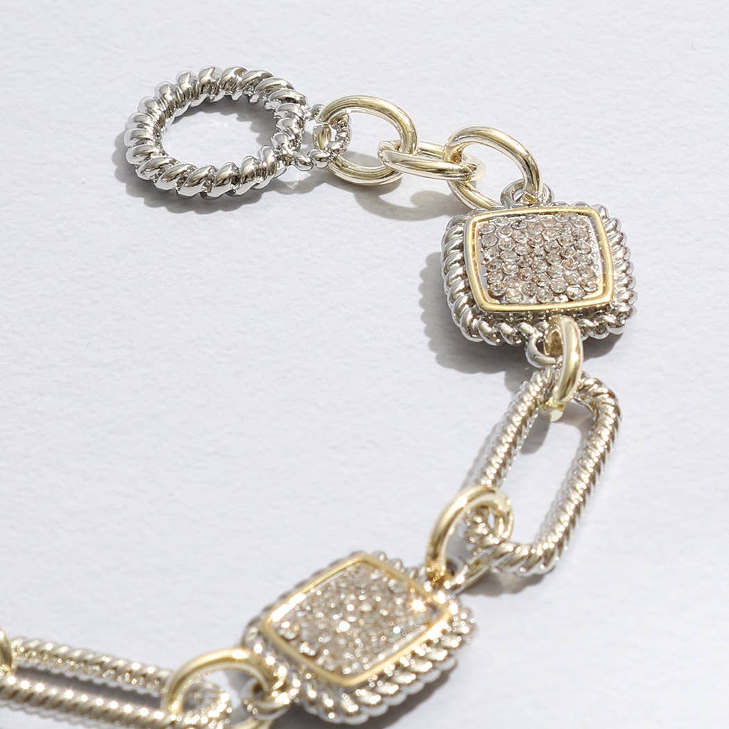 Mixes Chain and CZ Square Charms Toggle Bracelet: 025 / ONE SIZE