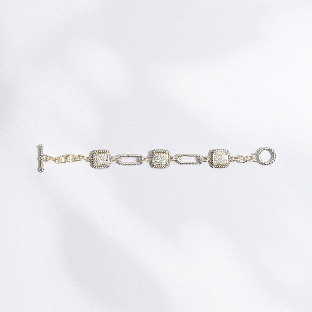 Mixes Chain and CZ Square Charms Toggle Bracelet: 025 / ONE SIZE