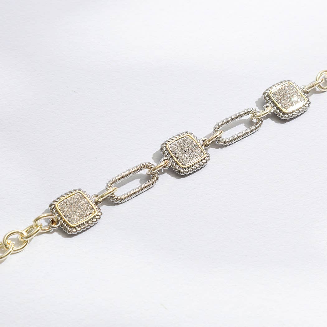 Mixes Chain and CZ Square Charms Toggle Bracelet: 025 / ONE SIZE