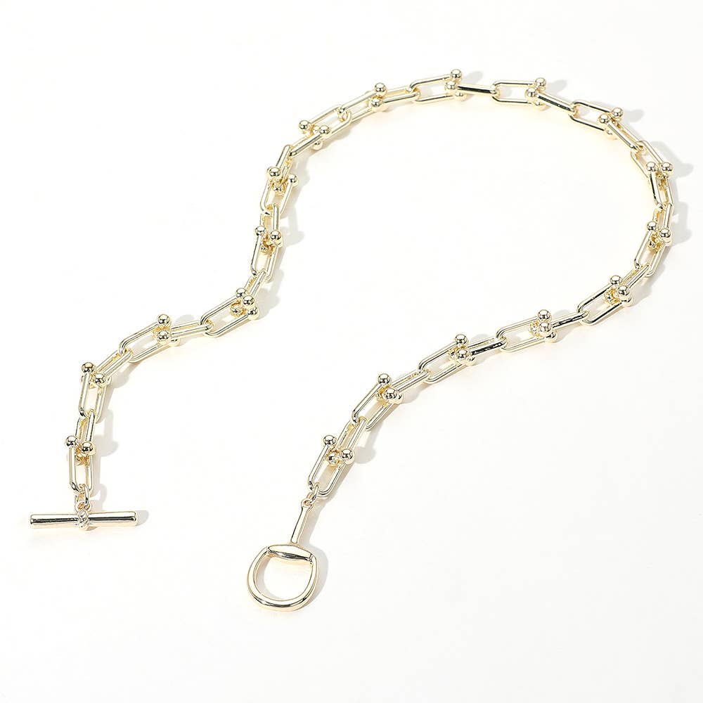 14K Gold Plated Hardware Chain Toggle Necklace: Yellow Gold